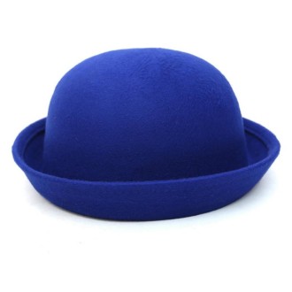 Autumn and Winter Women Simple British Style Felt Hat Rolled Brim Dome Wool Hat(Blue)