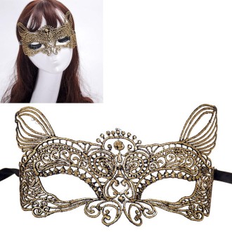 Halloween Masquerade Party Dance Sexy Lady Bronzing Lace Cat King Mask(Gold)