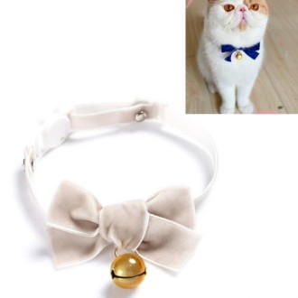 Velvet Bowknot Adjustable Pet Collar Cat Dog Rabbit Bow Tie Accessories, Size:S 17-30cm, Style:Bowknot With Bell(Gray)