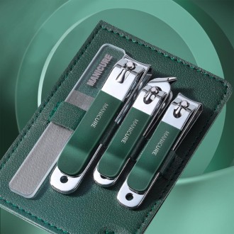 4pcs /Set Stainless Steel Nail Knife Set Household Portable Rotating Bag Nail Cutting Tool, Color: Dark Green