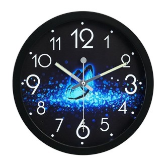 1207B Romantic LED Radical Hanging Clock Living Room Metal Nightlight Wall Clock(Dance Butterfly)