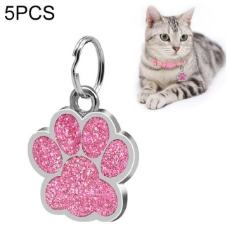 5 PCS Metal Pet Tag Zinc Alloy Identity Card Footprint Lettering Dog Tag(Pink)