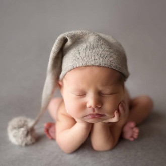 Newborn Photography Clothing Baby Photography Fur Ball Knitted Long Tail Hat(Coffee)