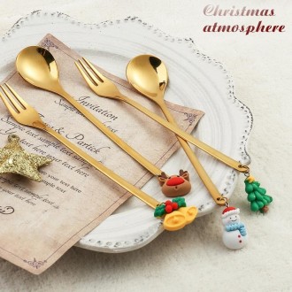 2pcs /Pack Christmas Mixing Spoon Fruit Fork With Pendant Flatware, Style: Snowman (Pink Box)