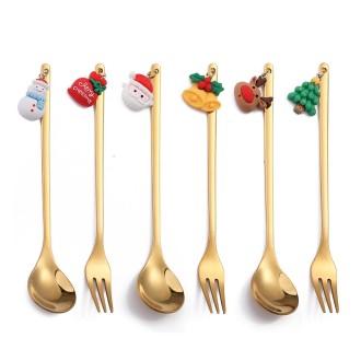 2pcs /Pack Christmas Mixing Spoon Fruit Fork With Pendant Flatware, Style: Snowman (Pink Box)