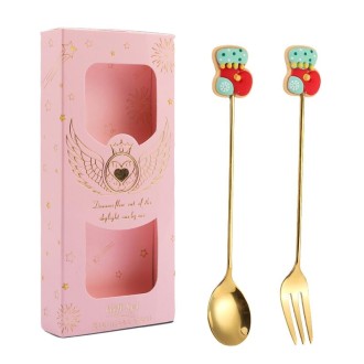 2pcs /Pack Christmas Gift Spoon Cartoon Fruit Fork Dessert Coffee Scoop, Style: Socks (Pink Box)