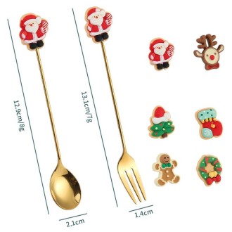 2pcs /Pack Christmas Gift Spoon Cartoon Fruit Fork Dessert Coffee Scoop, Style: Socks (Pink Box)