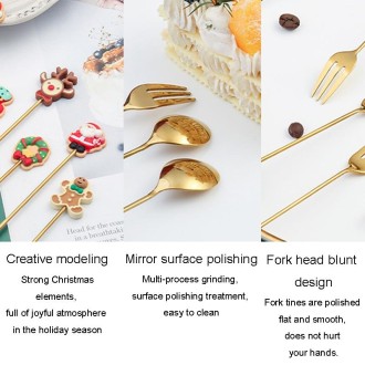 6pcs /Pack Christmas Gift Spoon Cartoon Fruit Fork Dessert Coffee Scoop, Style: Spoon Fork (Green Box)