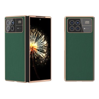 For Xiaomi Mix Fold 3 Genuine Leather Silk Series Nano Plating Phone Case(Dark Green)