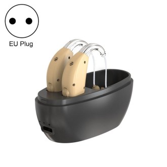 Elderly Use Can Charge Sound Amplifier Hearing Aid, Specification: EU Plug(Skin Color Double Machine+Black Charging Bin)