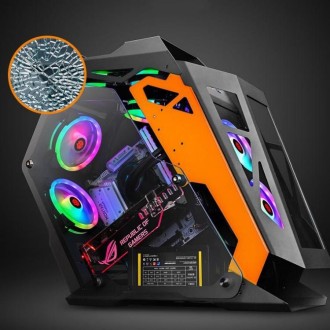 Computer Main Case Gaming Internet Cafe Computer Case, Colour: Big Coffee Black Orange