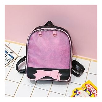 Transparent Children Backpack Cute Bow Bags Mini Schoolbag(Black Pink)