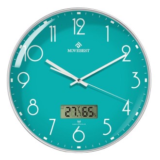 MOVEBEST 12 Inch Living Room Wall Clock Home Plastic Watch, Style: G2001-L Green Surface White Frame