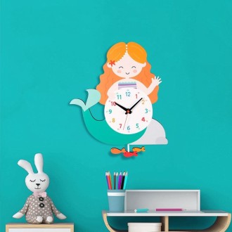 Cartoon Shake Wall Clock Children Room Decoration Wall Clock (Mermaid)