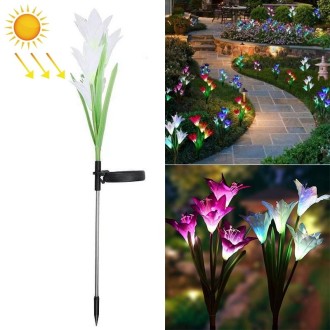 Simulated Lily Flower 4 Heads Solar Powered Outdoor IP55 Waterproof LED Decorative Lawn Lamp, Colorful Light (White)