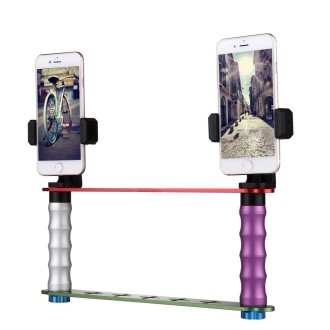 Smartphone Live Broadcast Bracket Dual Hand-held Selfie Mount Kits with 2x Phone Clips, For iPhone, Galaxy, Huawei, Xiaomi, HTC,