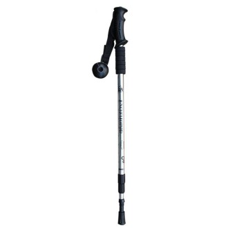 JUNGLELEOPARD 3-Section Straight Handle Aluminum Trekking Pole Multifunctional Walking Hand Crutches, Length: 66-135cm(Silver Wh