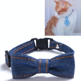 Pet Cowboy Bow Tie Collar Cats Dogs Adjustable Tie Collars Pet Accessories Supplies, Size:S 16-32cm, Style:Big Bowknot(Dark Blue