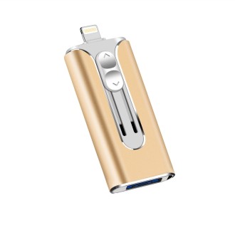 64GB Micro USB + 8 Pin + USB 2.0 3 in 1 Mobile Phone Computer U-Disk(Gold)