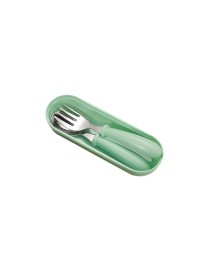 3 PCS/ Set 304 Stainless Steel Spoon and Fork Box Cute Baby Kindergarten Tableware Set(Green)