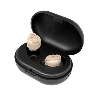 Old People Voice Amplifier Sound Collector Hearing Aid(Skin Color Double Machine + Black Charging Bin)