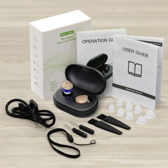 Old People Voice Amplifier Sound Collector Hearing Aid(Skin Color Double Machine + White Charging Bin)