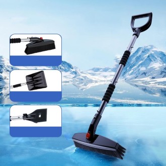 3-in-1 Car Snow Shovel Brush Kit Stainless Steel Retractable Ice Scraper(Black)