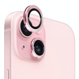 For iPhone 15 / 15 Plus NORTHJO Camera Lens Protector Tempered Glass CD Vein Metal Ring Film(Pink)