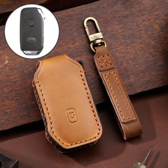 For Kia Sorento / Seltos 2021 / K5 Hallmo Car Cowhide Leather Key Protective Cover Key Case(Brown)