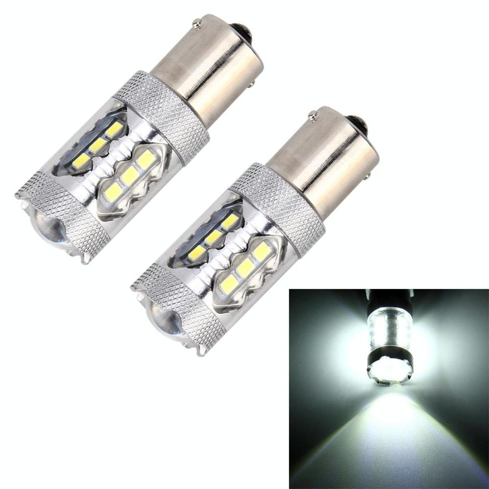 2 PCS 1156 / BA15S 5W 250LM 6000K Car Auto Turn Light Reversing Lights 16LEDs SMD-2835 Lamps, DC 12V(White Light)