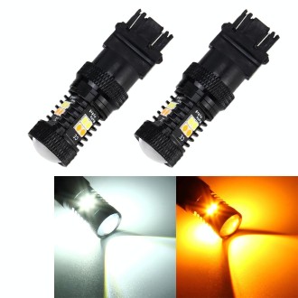 2 PCS Car Auto T25/3157 DC 12V 5W 350LM 16 SMD-3030 LED Bulbs Turn Lamp Backup Light, White + Yellow