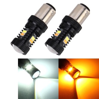 2 PCS Car Auto DC 12V 5W 350LM 1157/BAY15D/P21/5W 3030 16-LED Bulbs Turn Lamp Backup Light, White + Yellow