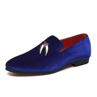 Casual Sickle Suede Men Shoes Flat Slip-on Pointed Toe Dress Shoes Loafer, Size:39(Blue)