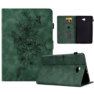 For Samsung Galaxy Tab A 10.1 2016 T580 Peony Butterfly Embossed Leather Smart Tablet Case(Green)