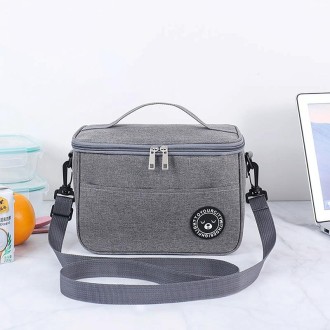 Thermal Lunch Box Bag Durable Waterproof Office Cooler Lunchbox with Strap M(Gray)