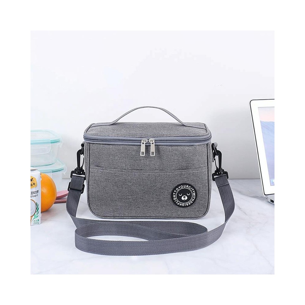 Thermal Lunch Box Bag Durable Waterproof Office Cooler Lunchbox with Strap M(Gray)