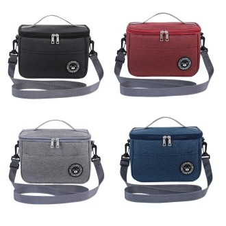 Thermal Lunch Box Bag Durable Waterproof Office Cooler Lunchbox with Strap M(Gray)