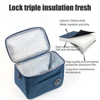 Thermal Lunch Box Bag Durable Waterproof Office Cooler Lunchbox with Strap M(Gray)