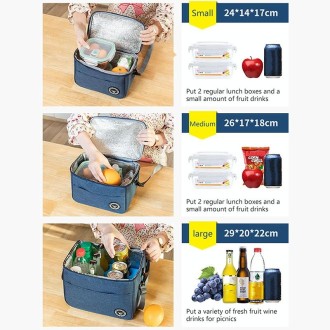 Thermal Lunch Box Bag Durable Waterproof Office Cooler Lunchbox with Strap M(Gray)