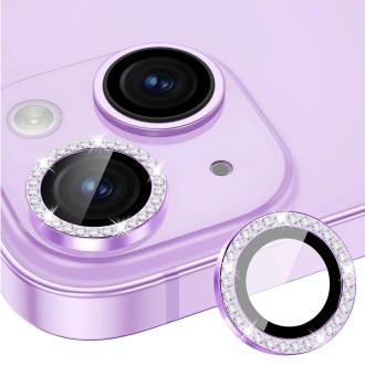 For iPhone 14 / 14 Plus ENKAY AR Anti-reflection Individual Diamond Ring Camera Lens Glass Full Film(Light Purple)