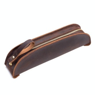 W-T18 Vintage Handmade Genuine Leather Zipper Pencil Case(Coffee)