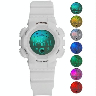 SYNOKE 9111 Colorful Luminous Multifunctional Waterproof Student Sports Watch(Angel White)