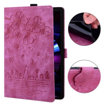 For iPad Pro 9.7 / 9.7 2018 / 2017 Cartoon Sakura Cat Embossed Smart Leather Tablet Case(Rose Red)