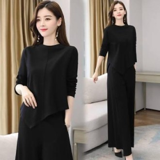 Autumn New Style Wide-Leg Pants Suit, Size: XXL(Black)