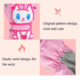 Cartoon Cat Pattern Girls Cute Cotton Gloves Children Ski Windproof and Warm Gloves Non-Slip and Waterproof Riding Gloves, Size: