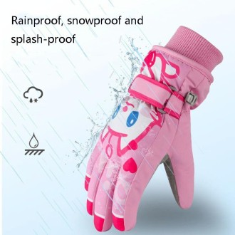 Cartoon Cat Pattern Girls Cute Cotton Gloves Children Ski Windproof and Warm Gloves Non-Slip and Waterproof Riding Gloves, Size: