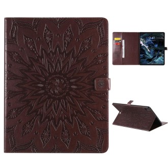 For iPad Pro 12.9 (2020)  & Pro 12.9 (2018) Pressed Printing Sunflower Pattern Horizontal Flip PU Leather Tablet Case with Holde