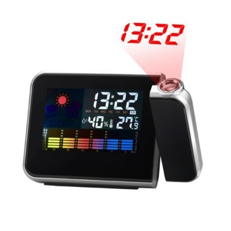 Multifunctional Digital Color LCD Display LED Projection Alarm Clock with Weather Station / Temperature / Humidity / Calendar(Bl