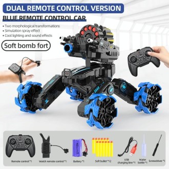 DM-518 Four-wheel Battle Blooming Tire Spray Remote Control Car, Specification:Dual Control Soft Bomb(Blue)