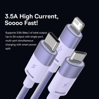 Baseus StarSpeed 3.5A USB to 8 Pin + Type-C + Micro USB 3 in 1 Fast Charging Data Cable, Length:1.2m (Purple)